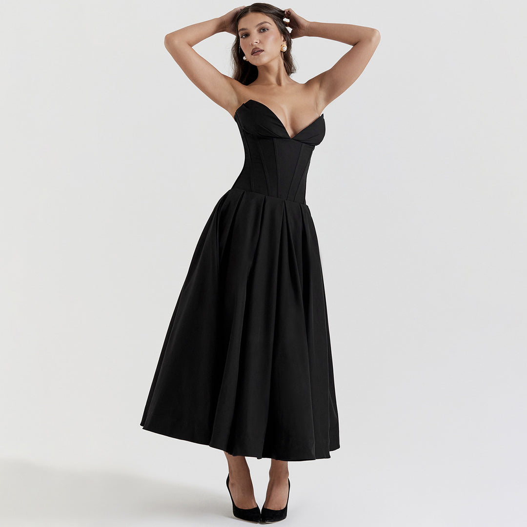 Damen Elegantes und figurbetontes Abendkleid mit tiefem Ausschnitt Drune