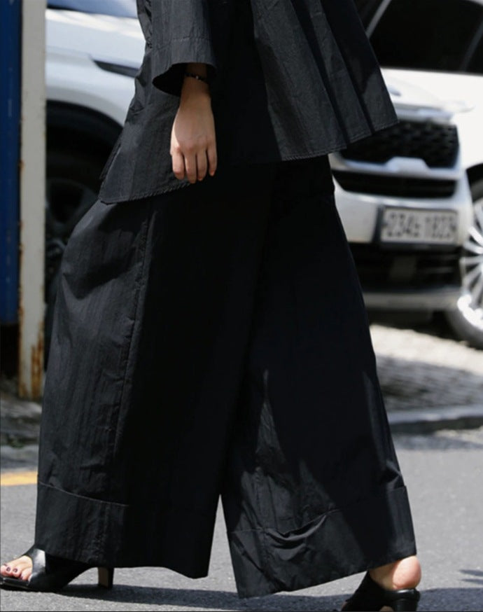Damen Weite Palazzo-Hose mit hohem Bund und breitem Saum Drune