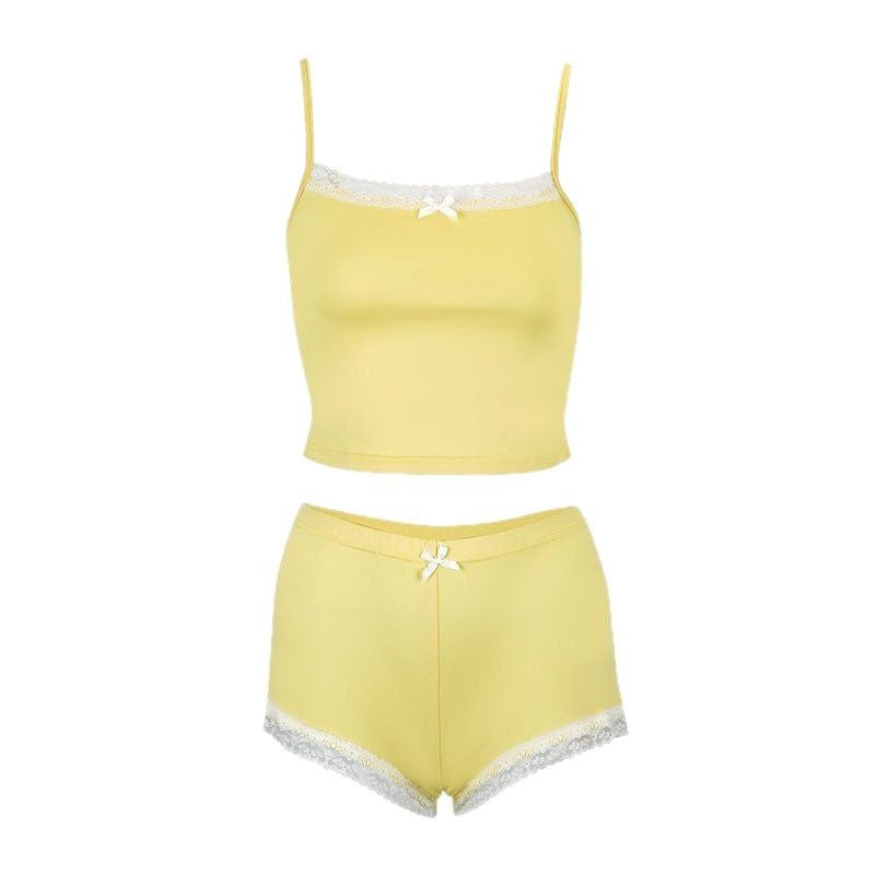 Damen Schlafanzug-Set aus zarter Mikrofaser mit Spitze Drune