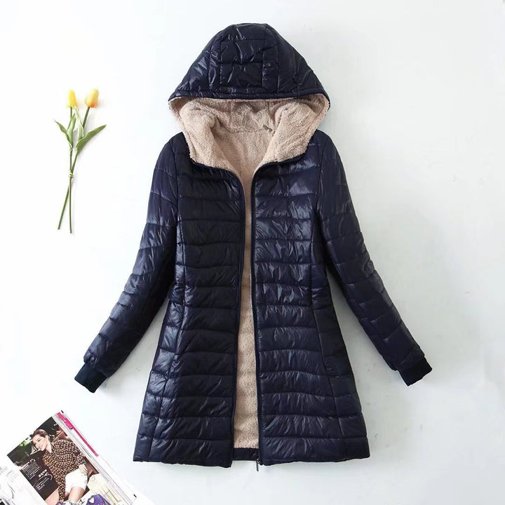 Damen nan gesteppter Steppmantel mit Teddyfutter, taillierter Silhouette und Kapuze Drune