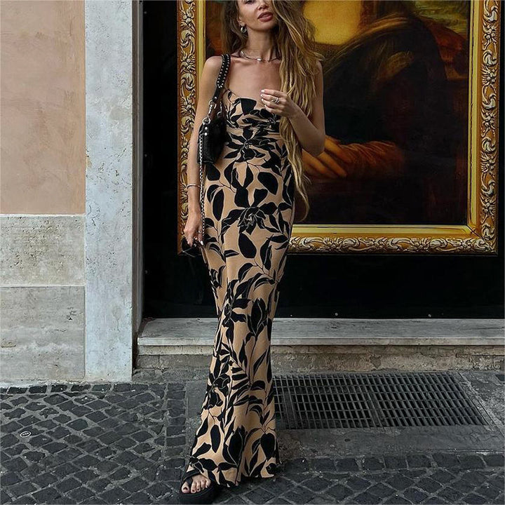 Damen Maxikleid mit floralem Muster und schmalen Spaghettiträgern Drune