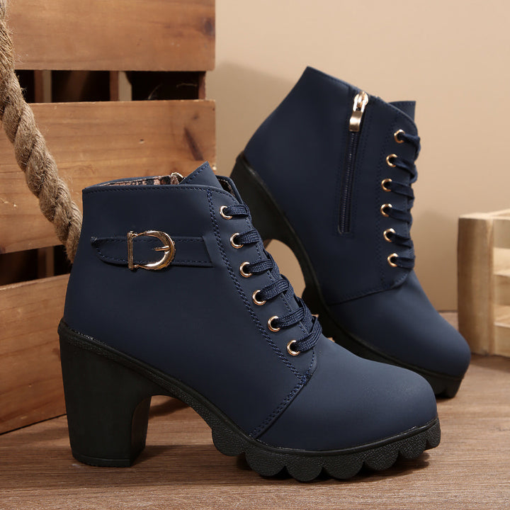 Damen nan knöchelhohe Schnürstiefelette mit robustem Blockabsatz und profilstarker Lugsohle Drune