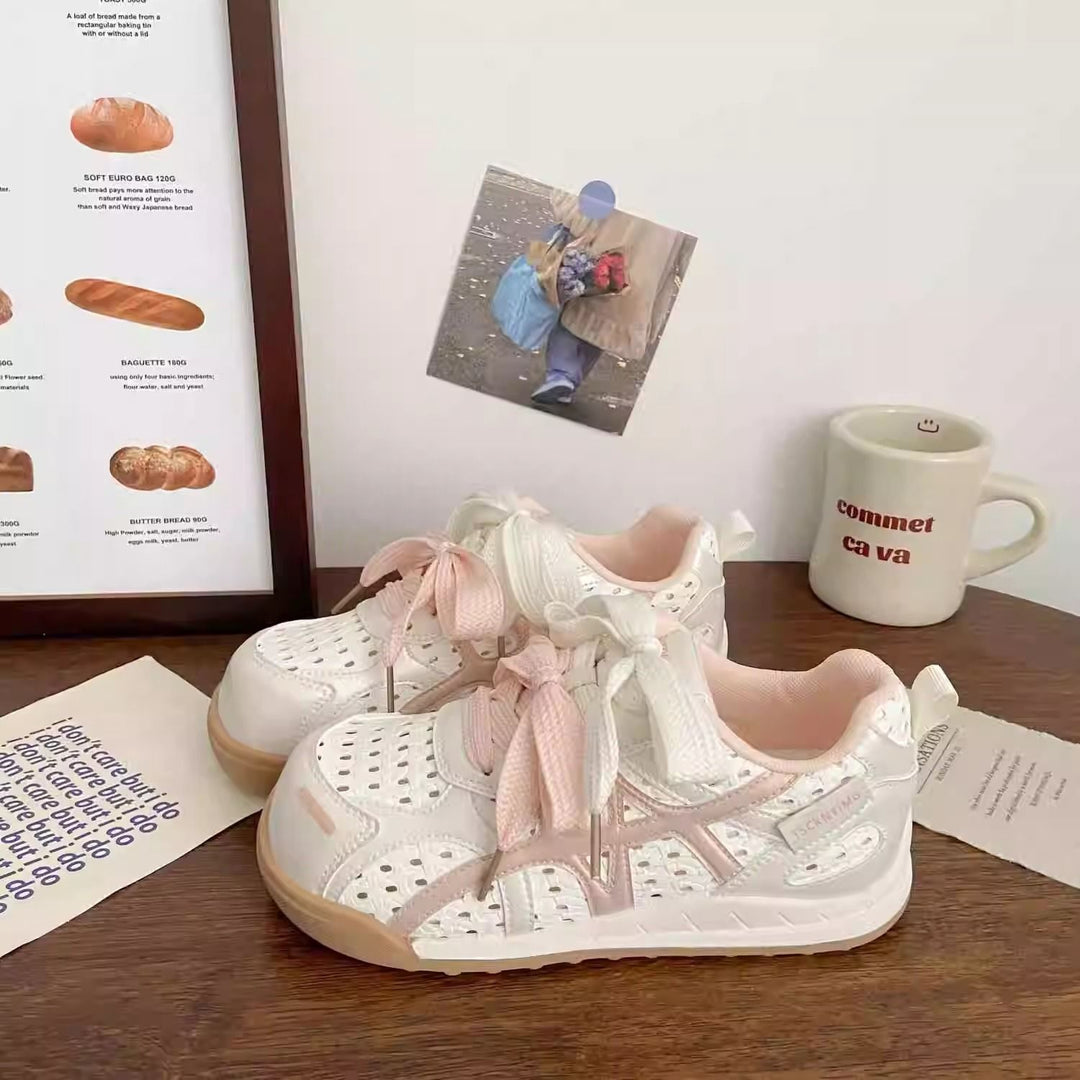 Damen Sportliche Plateau‑Sneaker mit perforiertem Obermaterial und dekorativen Schleifen Drune