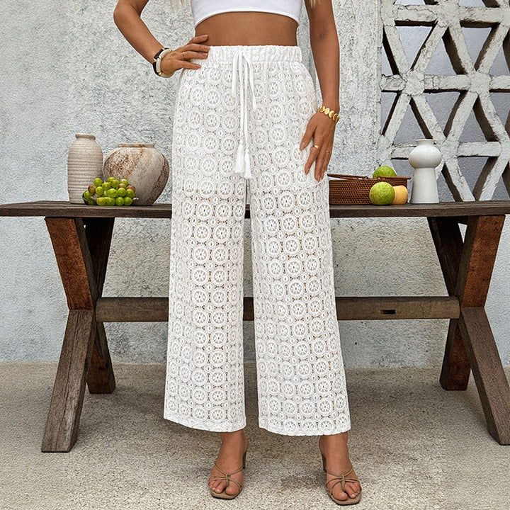 Damen Fließende Sommerhose mit Spitzenmuster Drune