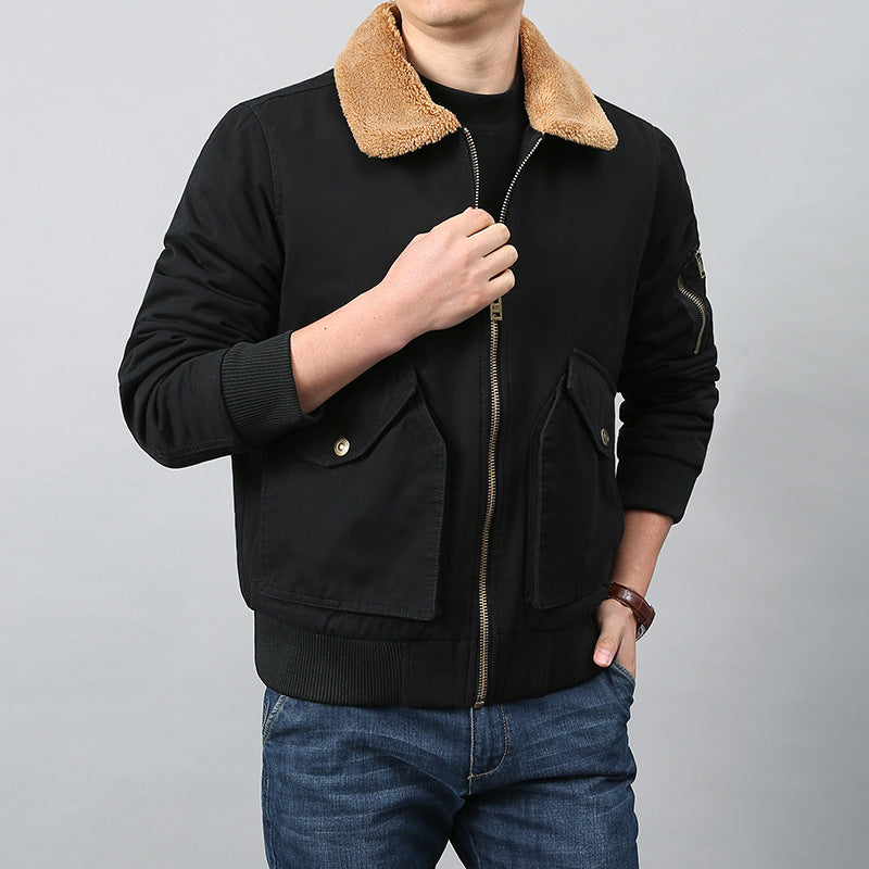Herren Pilotenjacke mit Sherpa‑Kragen, Utility‑Taschen und Rippbündchen Drune