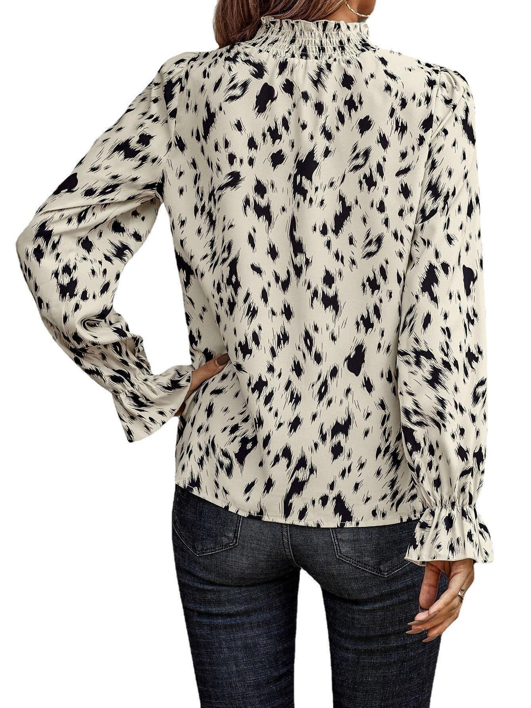 Damen Modische Bluse mit Rüschensaum und Animal-Print Drune