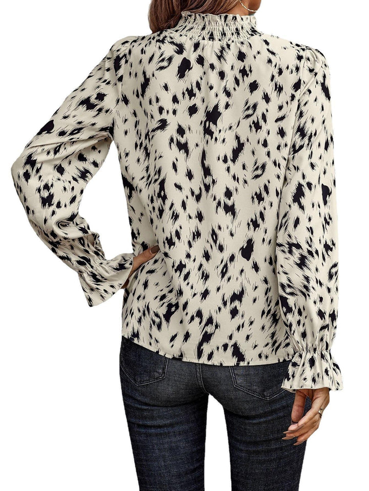 Damen Modische Bluse mit Rüschensaum und Animal-Print Drune
