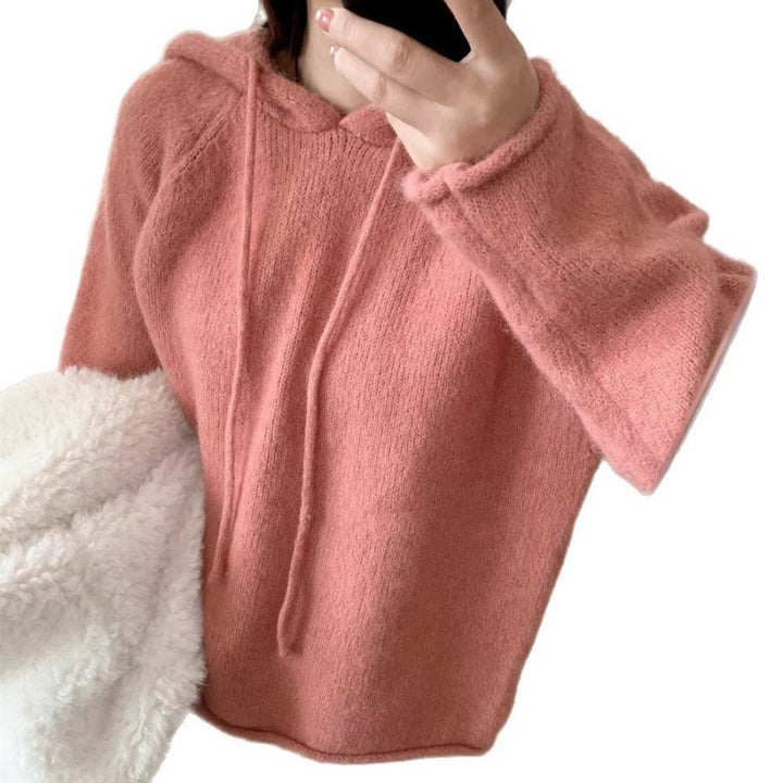 Damen gemütlicher Hoodie aus weichem Fleece-Material mit Kängurutasche Drune