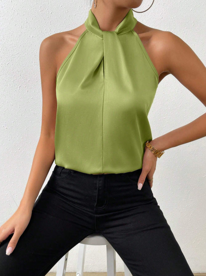 Damen Elegantes Top mit drapiertem U-Ausschnitt und High-End Satinfinish Drune