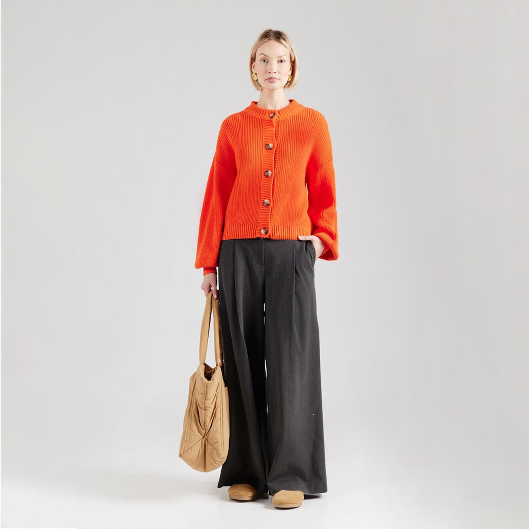 Damen Grobstrick Cropped Cardigan mit überschnittener Schulter & breiten Rippbündchen Drune