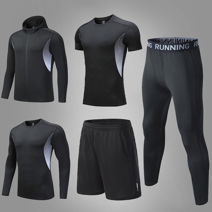 Herren umfassendes Lauf- und Trainingsset mit Funktionszip-Hoodie Kompressions-Tight Shorts Kurz- und Langarmtop Drune