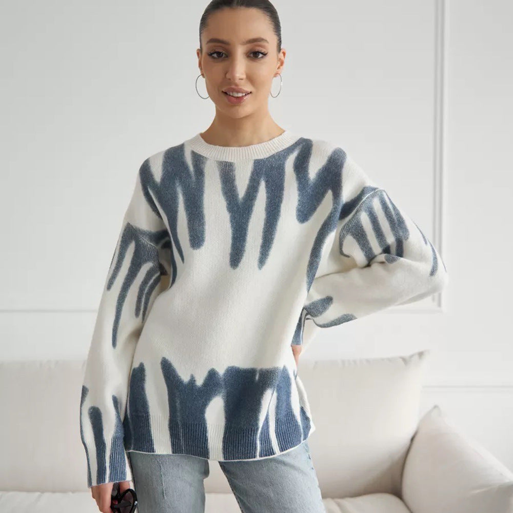 Damen Trendiger Strickpullover mit modischem Muster Drune