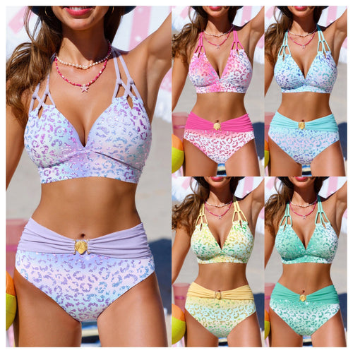 Damen Hochgeschnittenes Bikini-Set mit modischen Riemen Drune