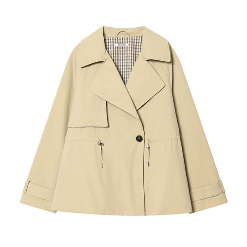 Damen Kurzer Oversize-Trenchcoat mit Tunnelzugtaillen und weitem Revers Drune