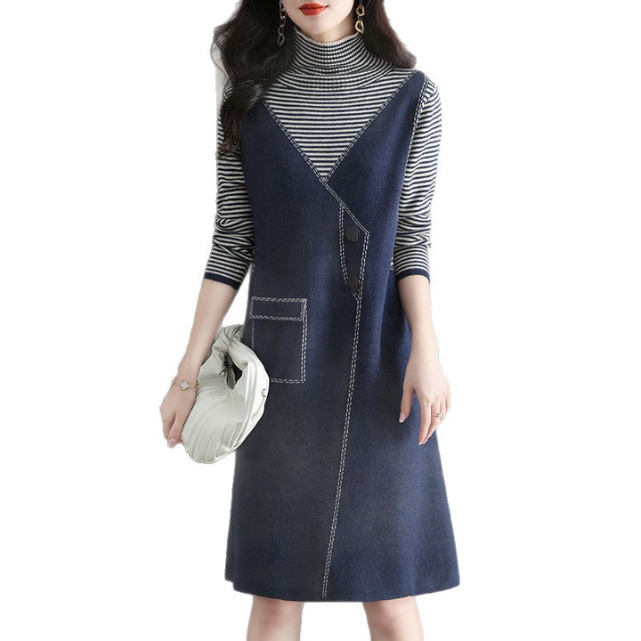 Damen Wickelkleid mit seitlicher Knopfdetail Drune