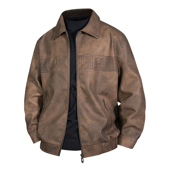 Herren Veloursleder-Optik Bomberjacke mit aufgesetztem Logo und Reißverschluss Drune
