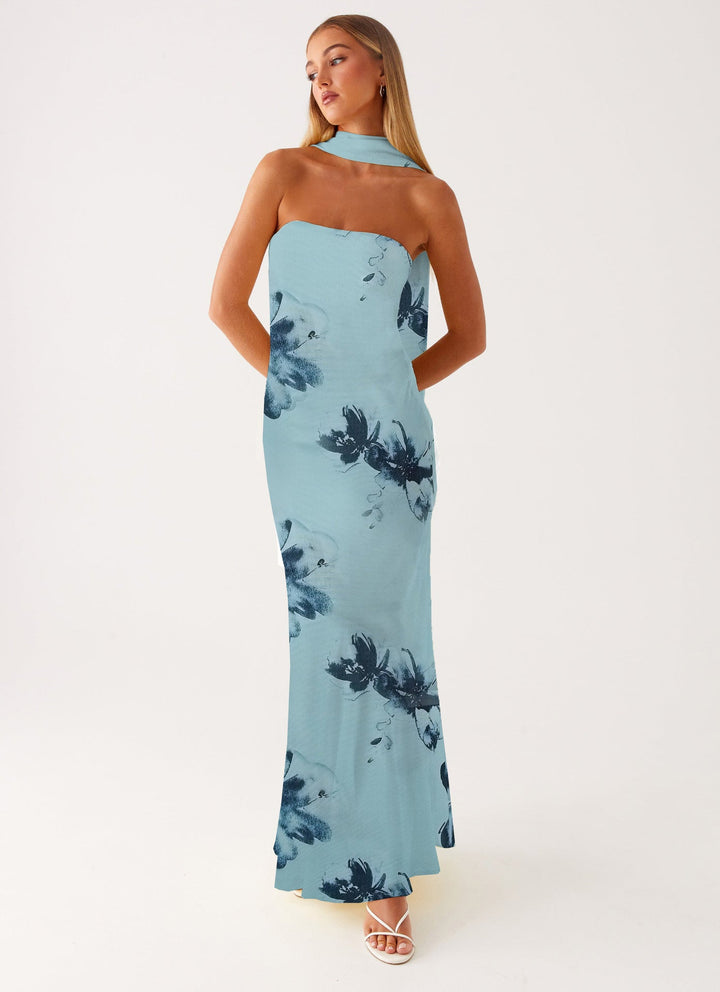 Damen Elegantes Langarm Abendkleid im Blumendesign Drune