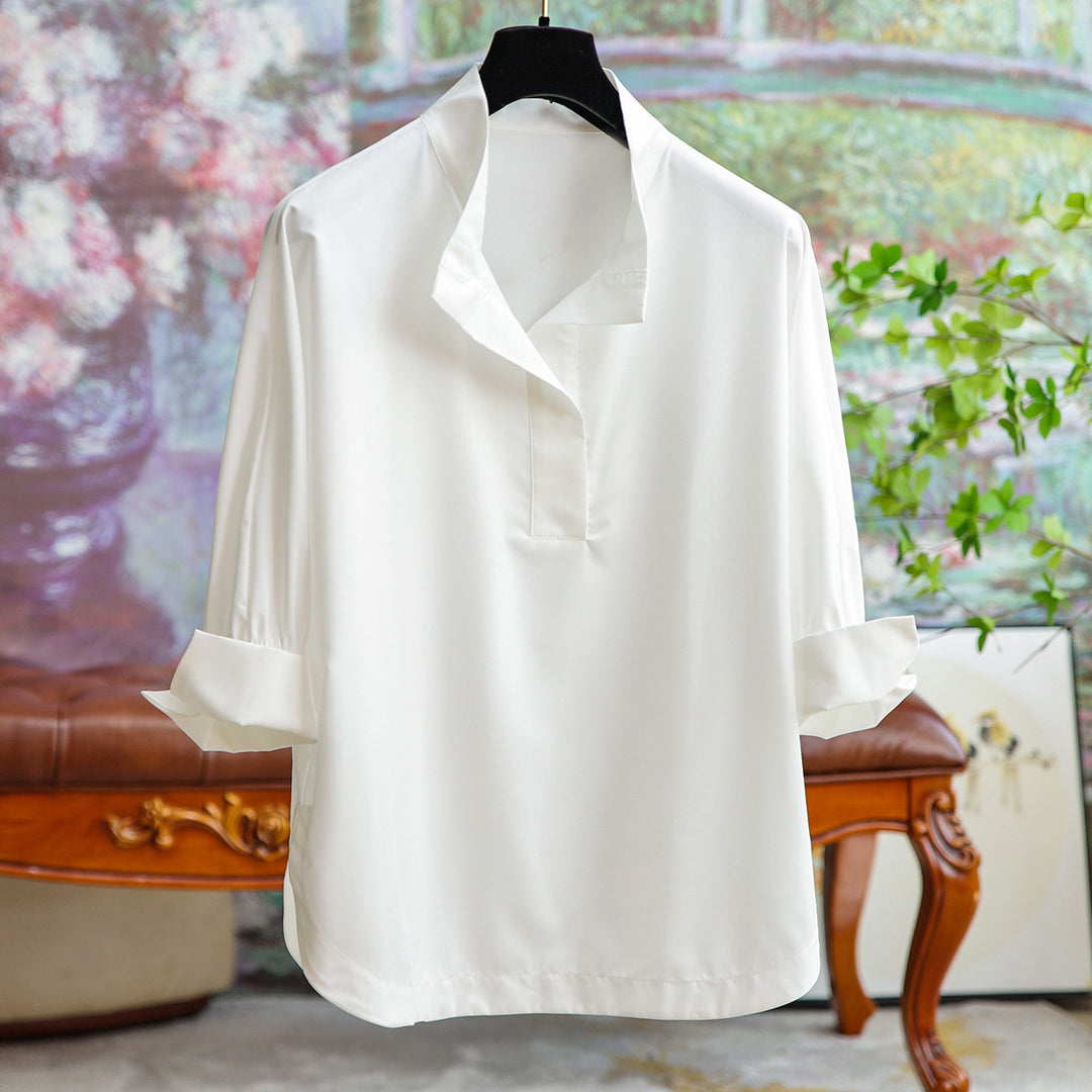 Damen Elegante und fließende Bluse mit Stehkragen Drune