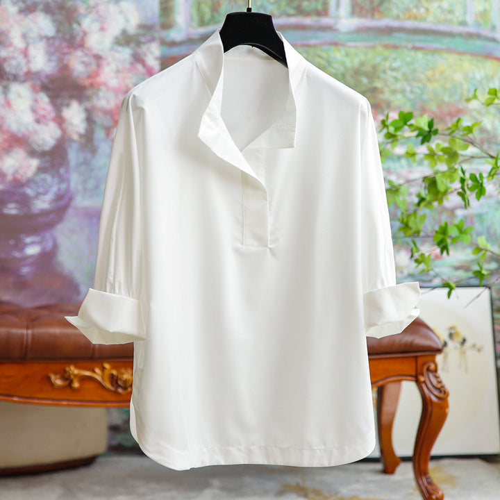 Damen Elegante und fließende Bluse mit Stehkragen Drune