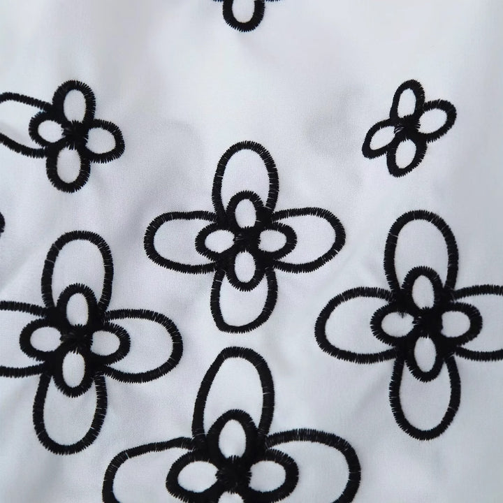 Damen nan bestickte Chiffon-Bluse mit floralem Saum, Volumenärmeln und Hemdkragen Drune