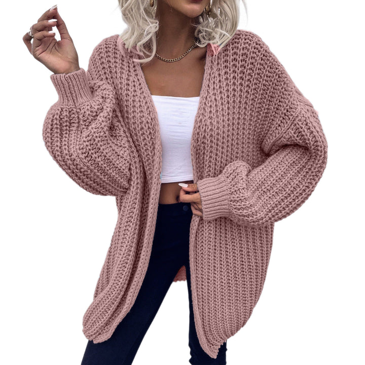 Damen lässiger Grobstrick-Cardigan mit tiefen Taschen und voluminösen Ärmeln Drune