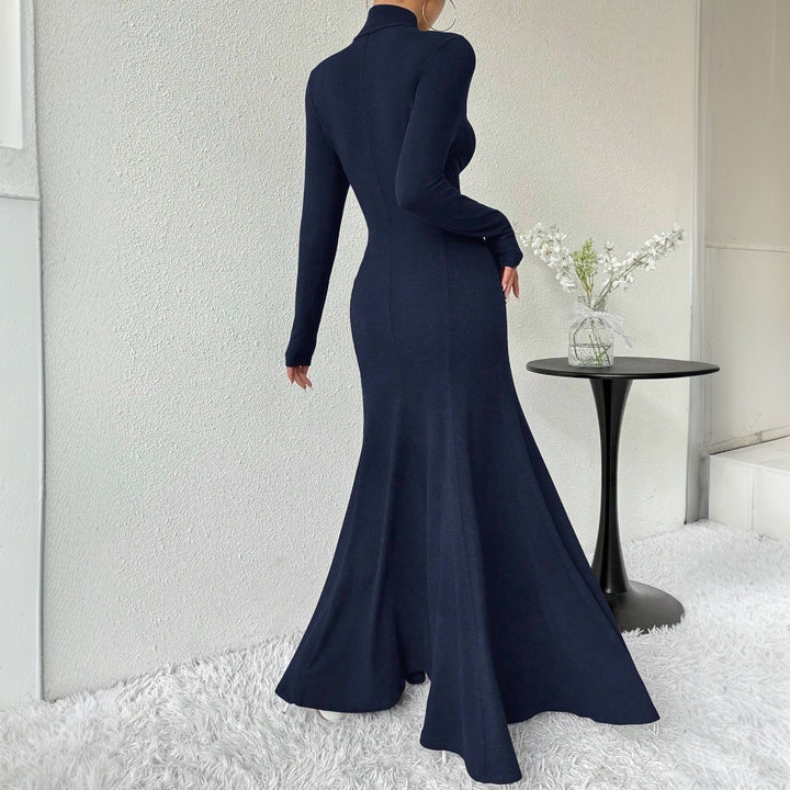 Damen figurbetontes Rollkragen-Maxikleid mit Meerjungfrauen-Silhouette, langen Ärmeln und formendem Stretch-Jersey Drune
