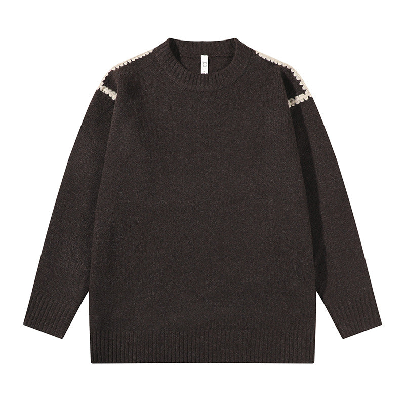 Unisex Oversize Feinstrick-Pullover mit Rundhalsausschnitt und Rippenbündchen Drune