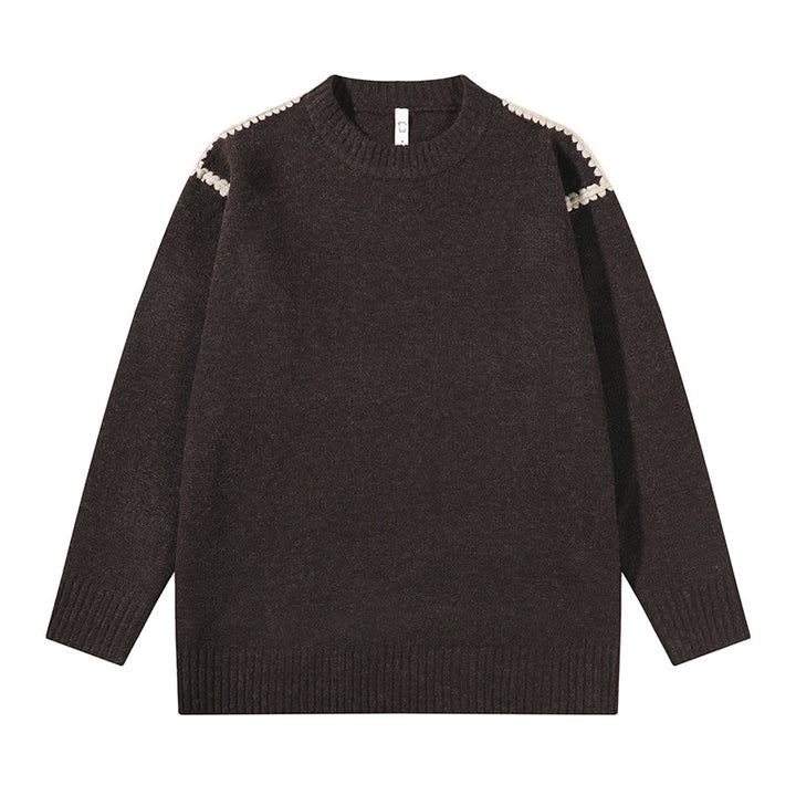 Unisex Oversize Feinstrick-Pullover mit Rundhalsausschnitt und Rippenbündchen Drune