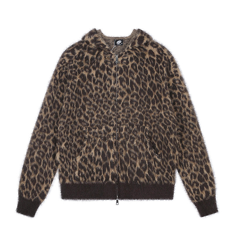 Damen Kuschel-Strickjacke mit Reißverschluss und Leopardenjacquard Drune