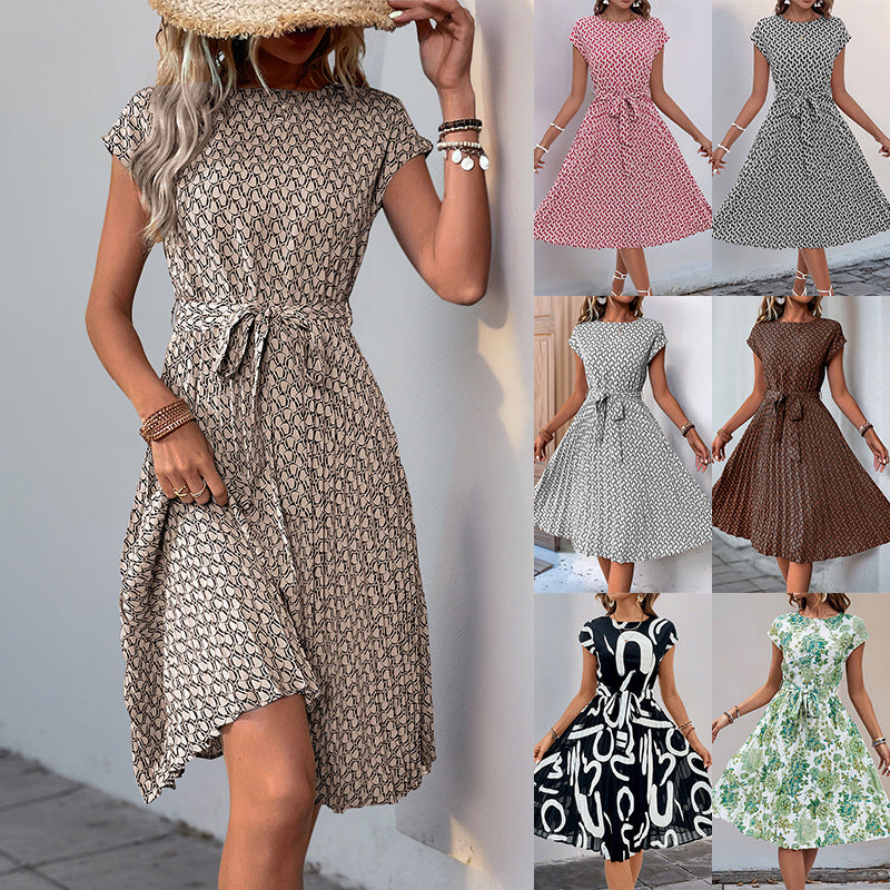 Damen Midikleid mit asymmetrischem Saum und dekorativem Bindegürtel Drune