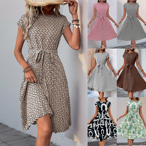 Damen Midikleid mit asymmetrischem Saum und dekorativem Bindegürtel Drune