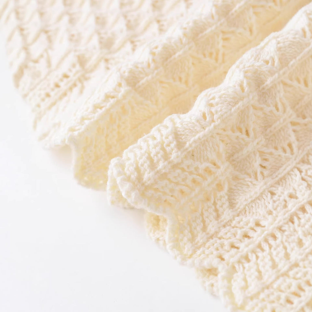 Damen Gestricktes Cropped-Feinstrickoberteil mit Lochmuster und U-Boot-Ausschnitt Drune