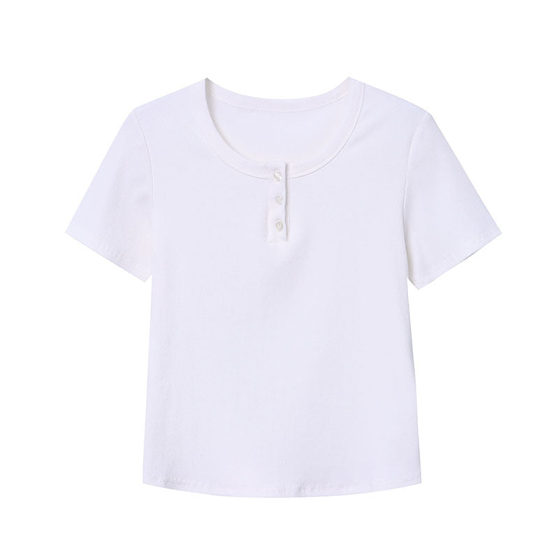 Damen Kurzarm Henley-T-Shirt mit Knopfleiste Drune