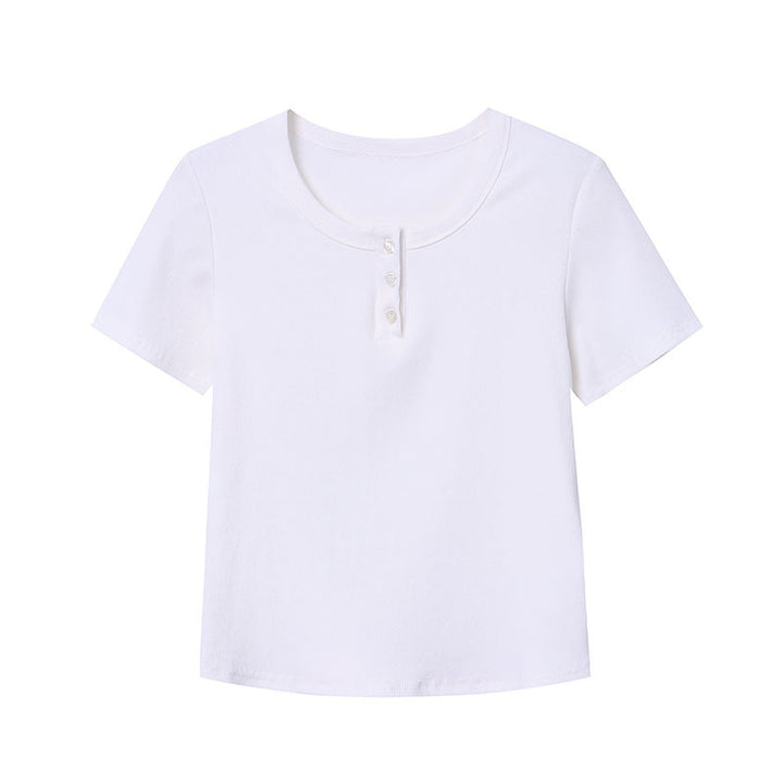 Damen Kurzarm Henley-T-Shirt mit Knopfleiste Drune