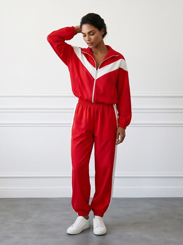 Damen Retro-Trainingsanzug mit Reißverschlussjacke und elastischer Bundhose Drune