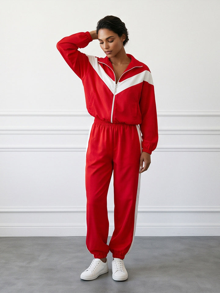 Damen Retro-Trainingsanzug mit Reißverschlussjacke und elastischer Bundhose Drune