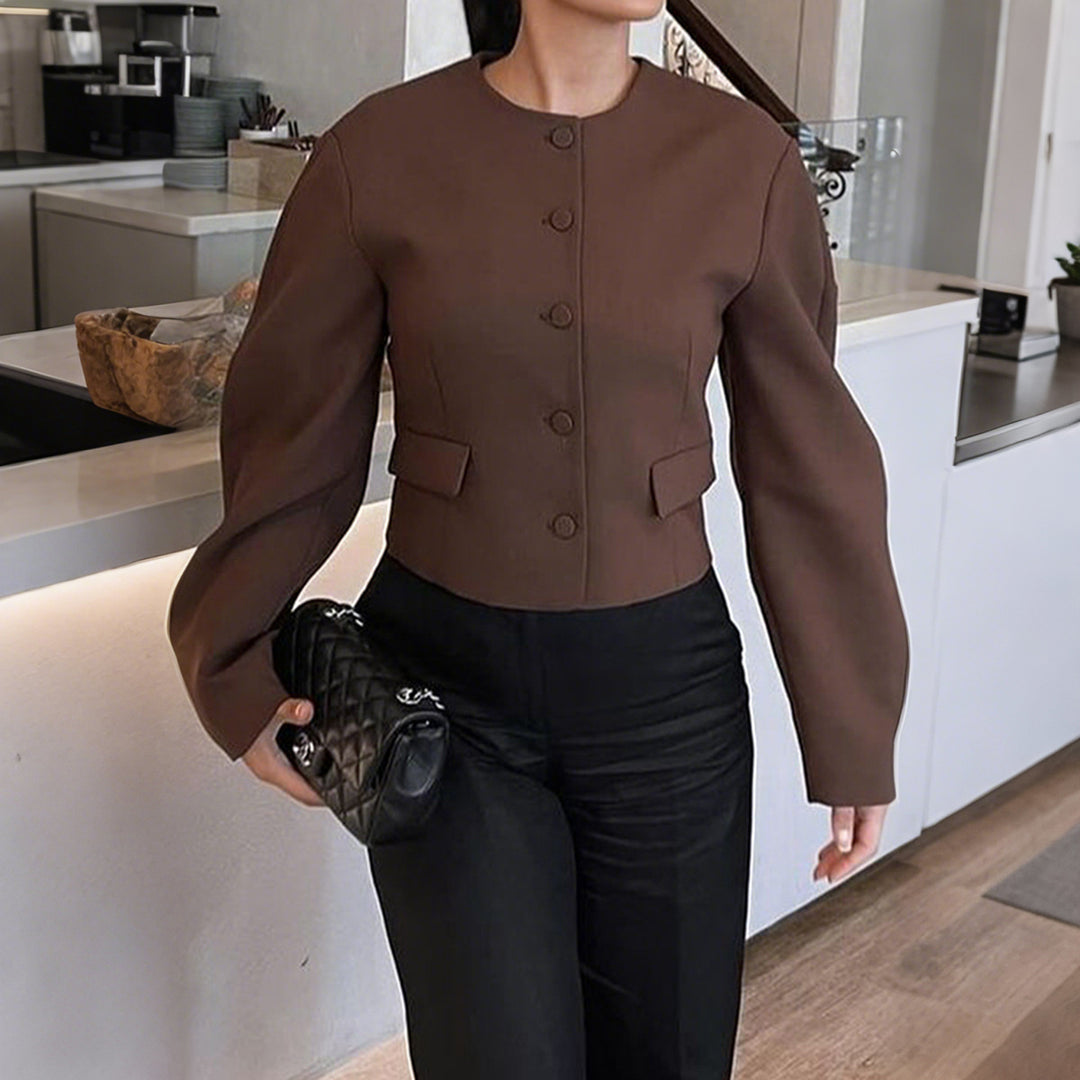 Damen nan oversized Wolljacke mit Druckknopfleiste, kastiger Silhouette und aufgesetzten Taschen Drune