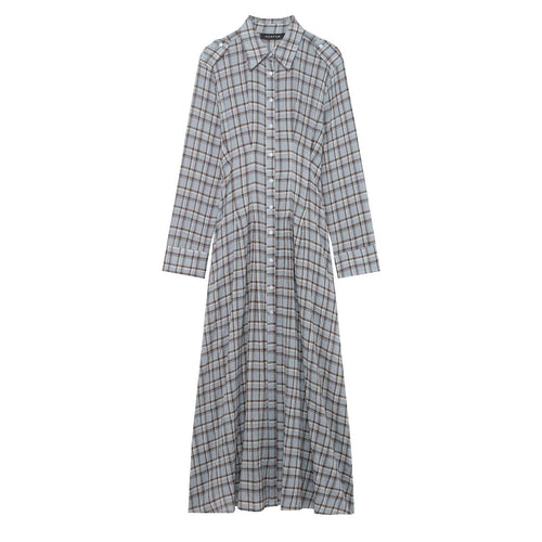 Damen Langes kariertes Hemdkleid mit durchgehender Knopfleiste und A‑Linien‑Silhouette Drune
