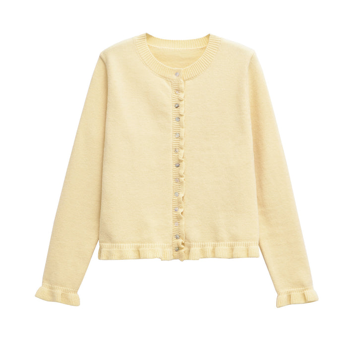 Damen Strickjacke mit Rüschendetails und dekorativen Knöpfen Drune