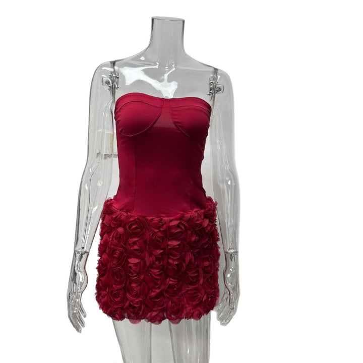 Damen Sexy Minikleid mit Blumenapplikationen und herzförmigem Ausschnitt Drune
