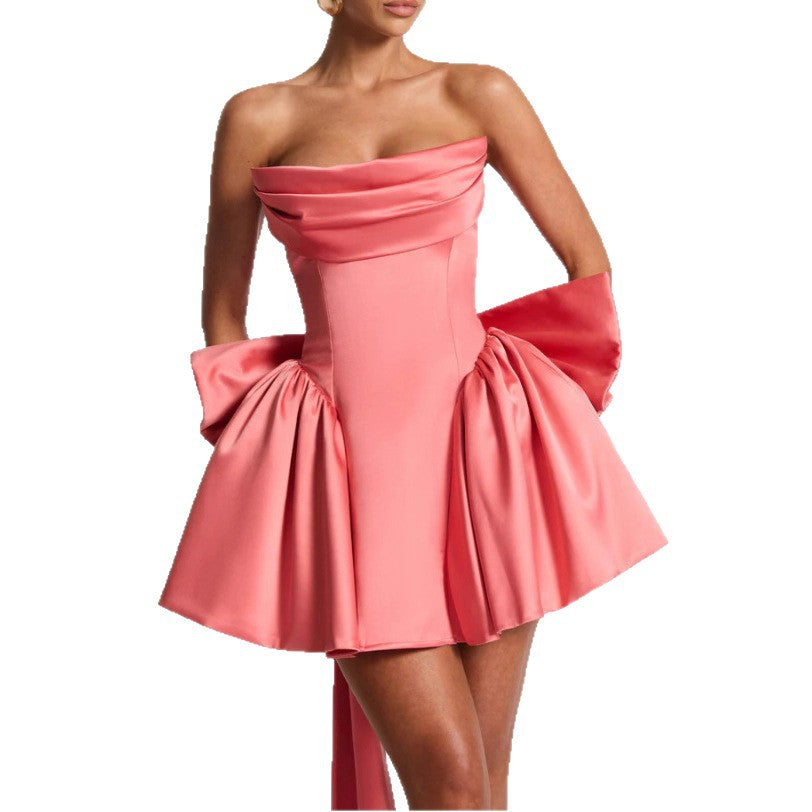 Damen Bandeau Cocktailkleid mit fließendem Rock und schwingendem Saum Drune
