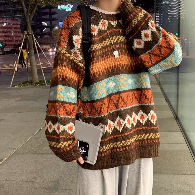 Damen Gemütlicher Grobstrickpullover mit grafischem Muster Drune