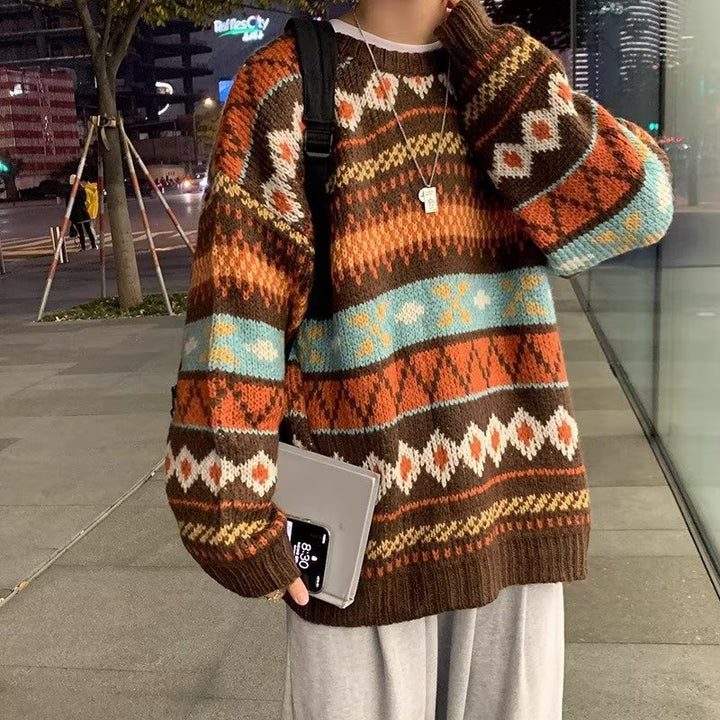 Damen Gemütlicher Grobstrickpullover mit grafischem Muster Drune