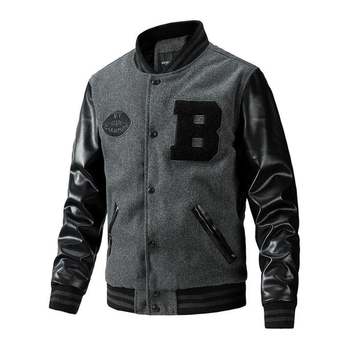 Herren stylische Collegejacke mit Lederärmeln Drune
