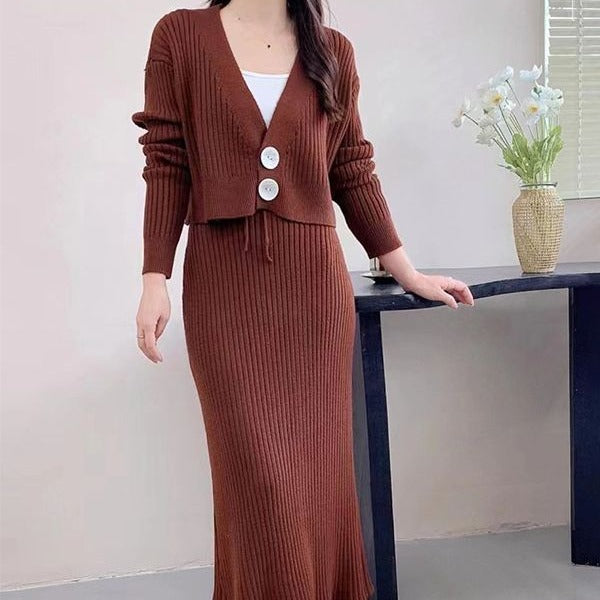 Damen Strickkleid mit passender Cardigan Drune