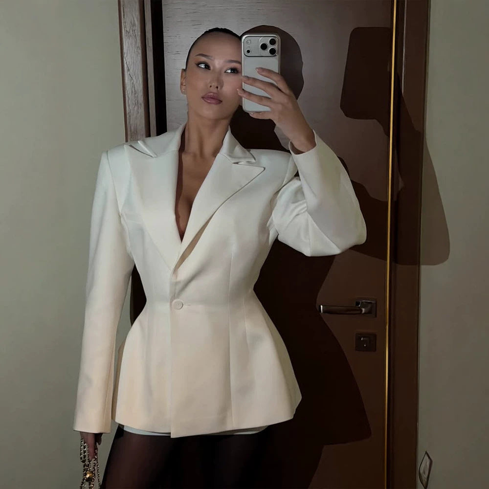 Damen tailliertes Blazer-Kleid mit skulpturaler Taille und ausgestelltem Saum Drune