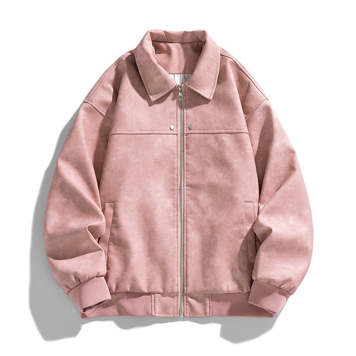 Men's  suede-effect collared full-zip bomber jacket with ribbed hem Drune