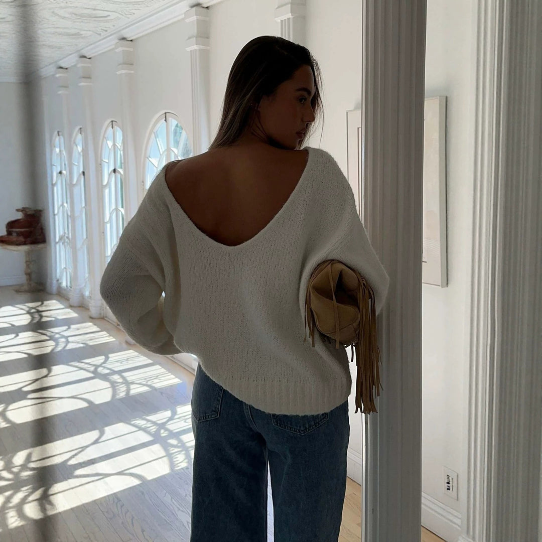 Damen Oversize Bouclé-Pullover mit weitem Boot-Ausschnitt und gerippten Bündchen Drune