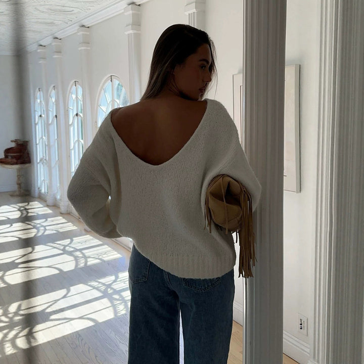 Damen Oversize Bouclé-Pullover mit weitem Boot-Ausschnitt und gerippten Bündchen Drune