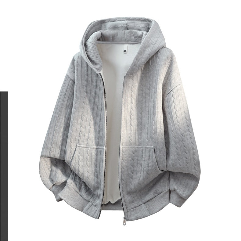 Damen Oversize Strick‑Kapuzenjacke mit Zopfmuster, Reißverschluss & Kängurutaschen Drune